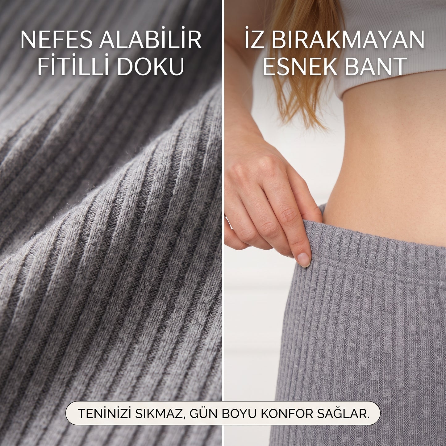 Kadın Tek Beden (S-XXL) Fitilli Raporlu Eşofman, Gündelik Pijama