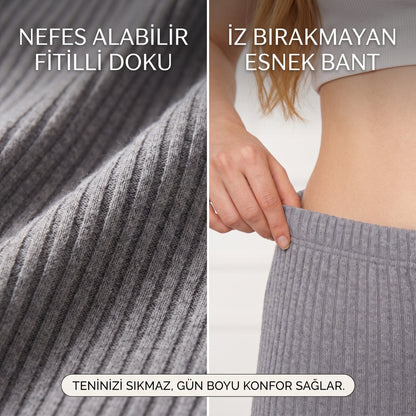 Kadın Tek Beden (S-XXL) Fitilli Raporlu Eşofman, Gündelik Pijama