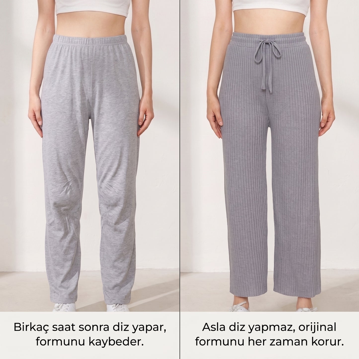Kadın Tek Beden (S-XXL) Fitilli Raporlu Eşofman, Gündelik Pijama