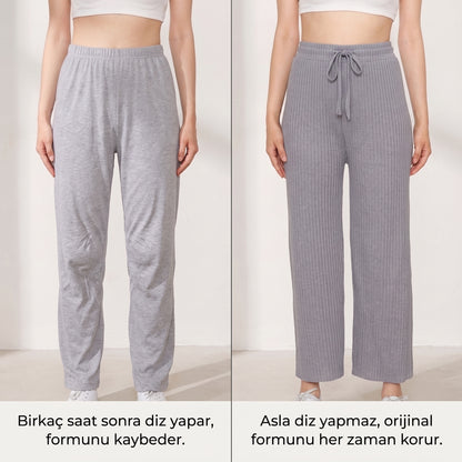 Kadın Tek Beden (S-XXL) Fitilli Raporlu Eşofman, Gündelik Pijama