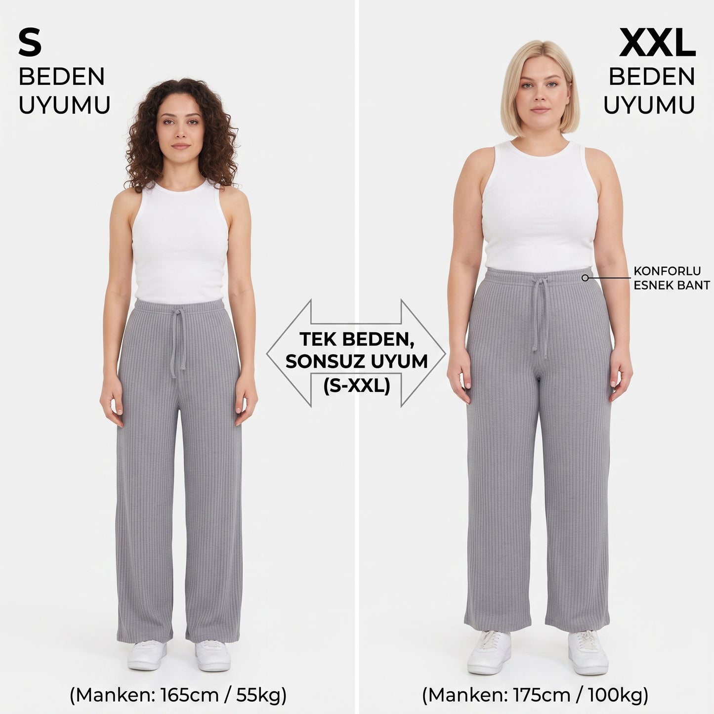 Kadın Tek Beden (S-XXL) Fitilli Raporlu Eşofman, Gündelik Pijama